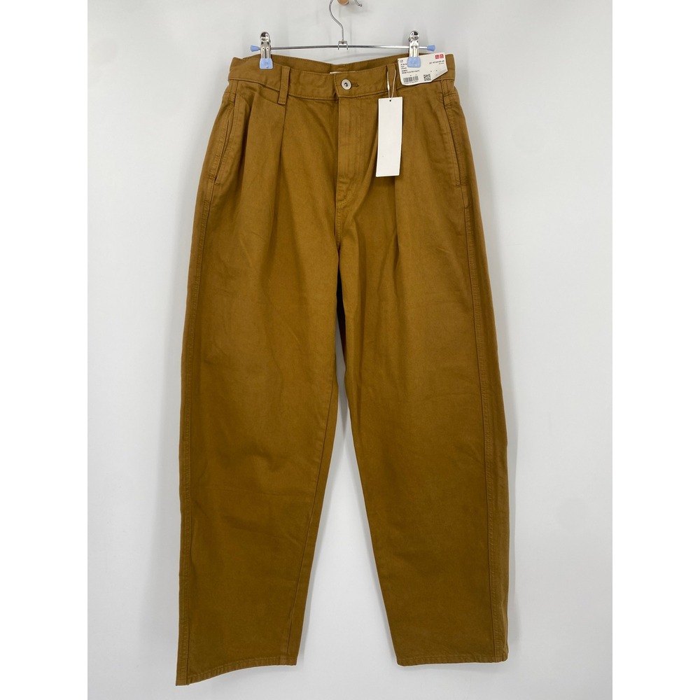 Uniqlo U Denim Pleated Pants Women 27 Brown High Rise Tapered 471631 - Picture 2 of 5